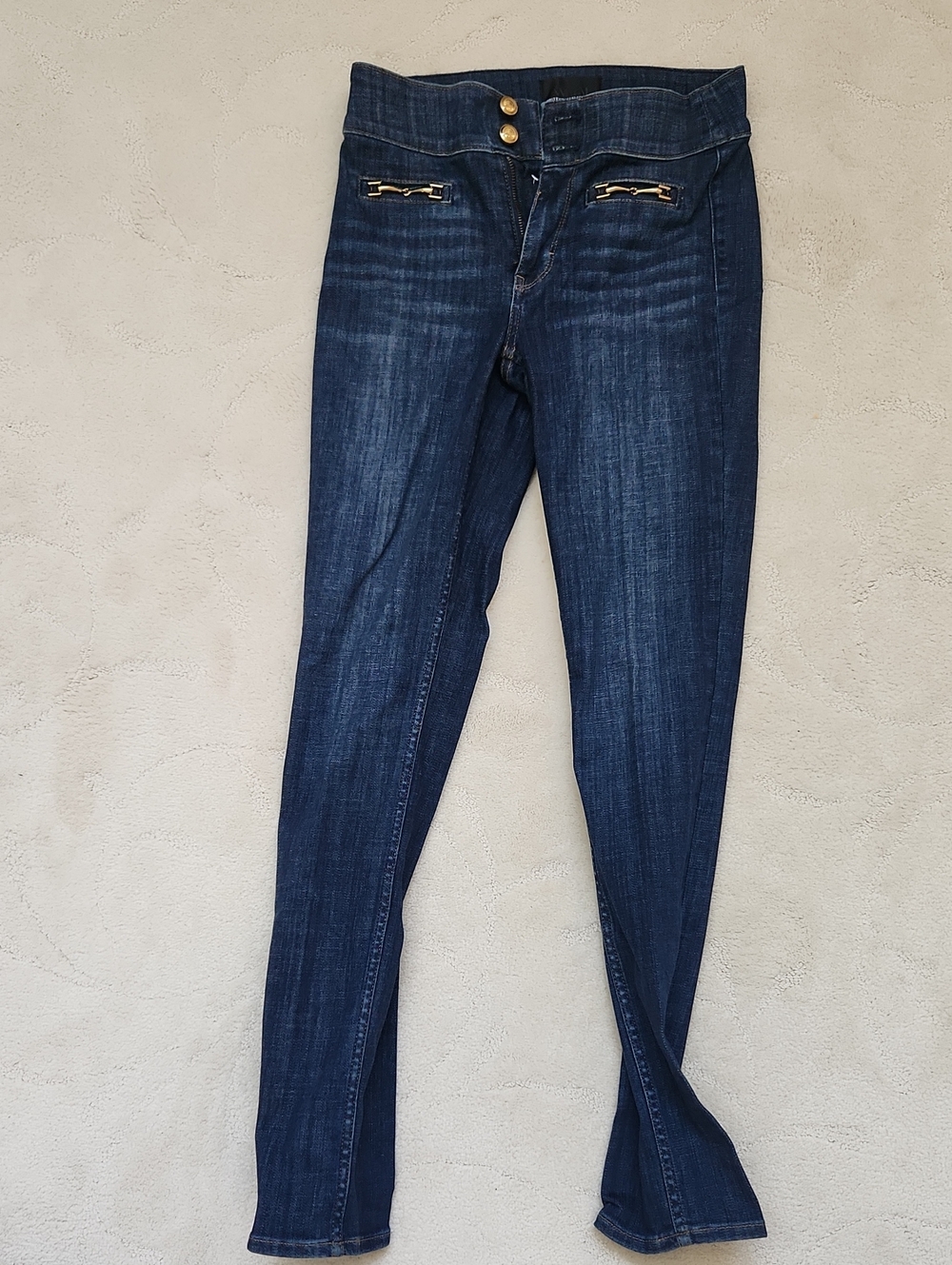 White House Black Market Skinny Jeans in Dark Blue with Gold Accents